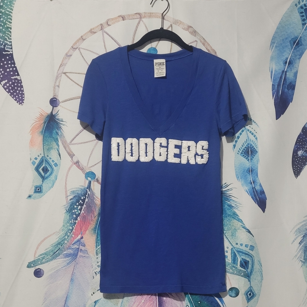 PINK Royal Blue Dodgers V-Neck Tee